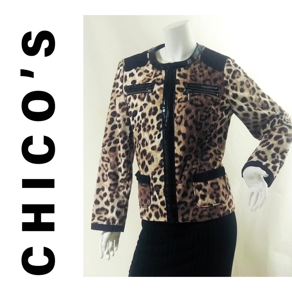CHICOS Matilda Faux Leopard Print Jacket Size 1